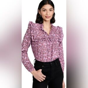 Stella Nova Saseline Blouse Floral Print Long Sleeve Ruffled Womens Size 40